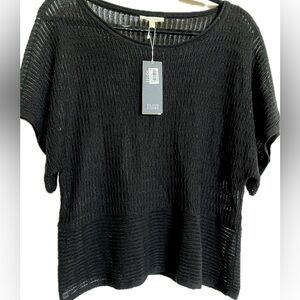 NWT Eileen Fisher Black Ballet Neck Kimono Knit Top